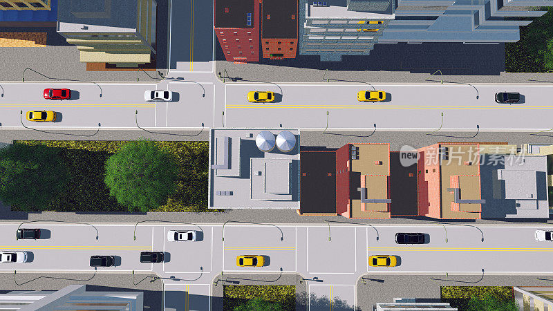 大卡通城市街道交通鸟瞰图