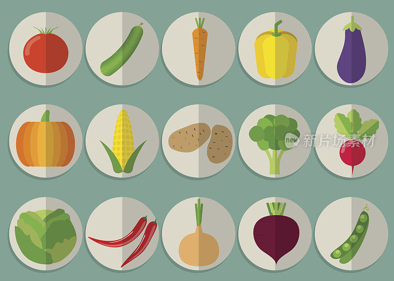 蔬菜的图标集。蔬菜的形象象征