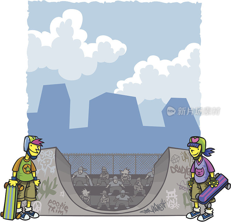 玩滑板的城市孩子