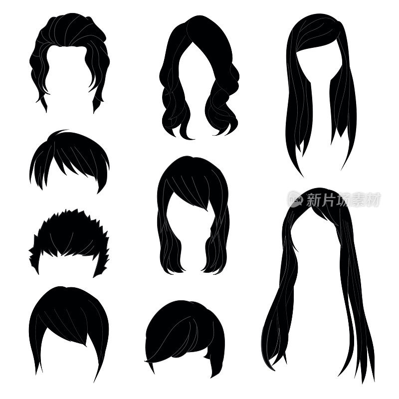 集合发型的男人女人黑色头发颜色集1