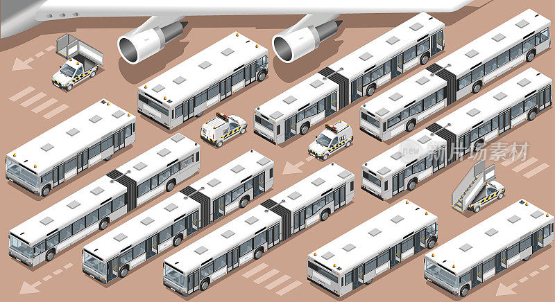 机场候机楼机场巴士穿梭3D车辆等距集