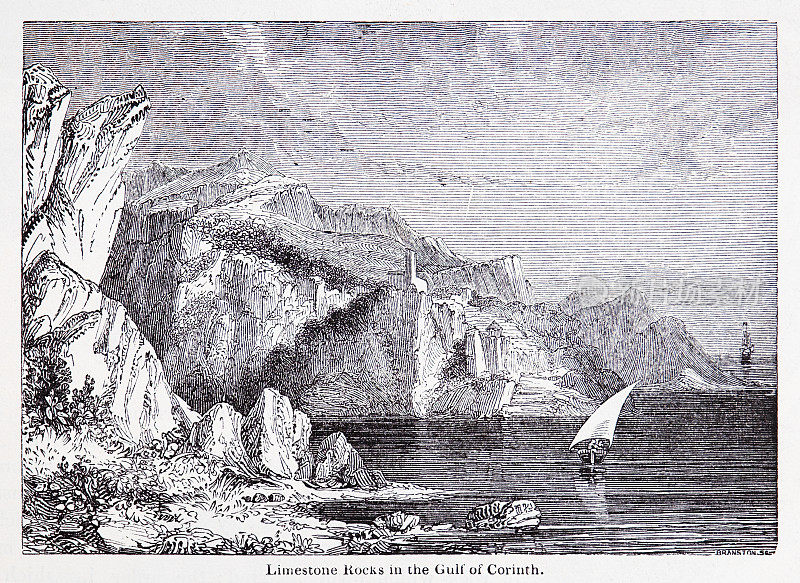 描绘科林斯湾的维多利亚时代版画