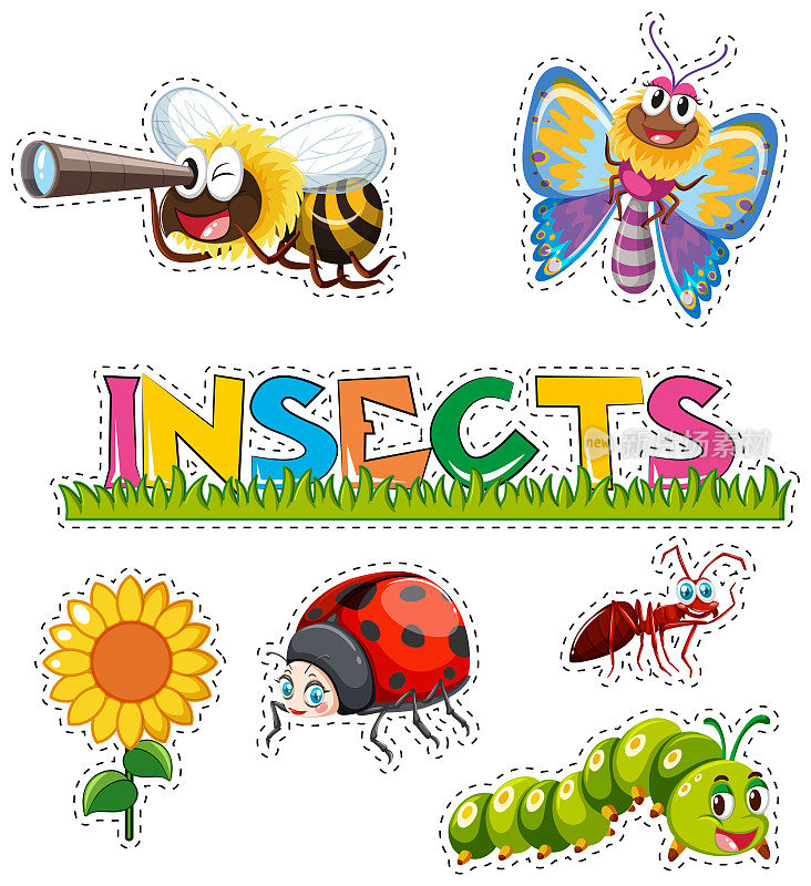 贴纸设计中有许多昆虫