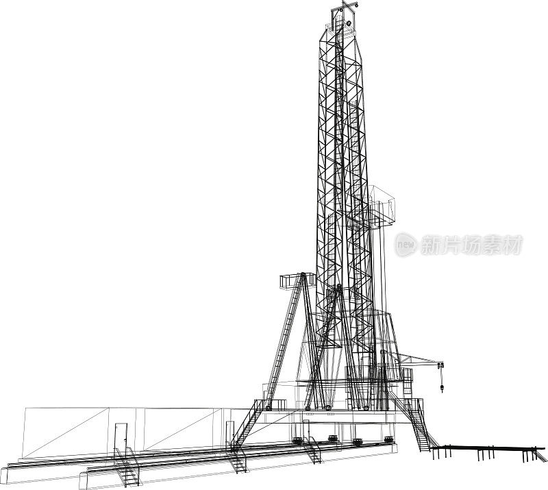 石油钻塔。详细的矢量图