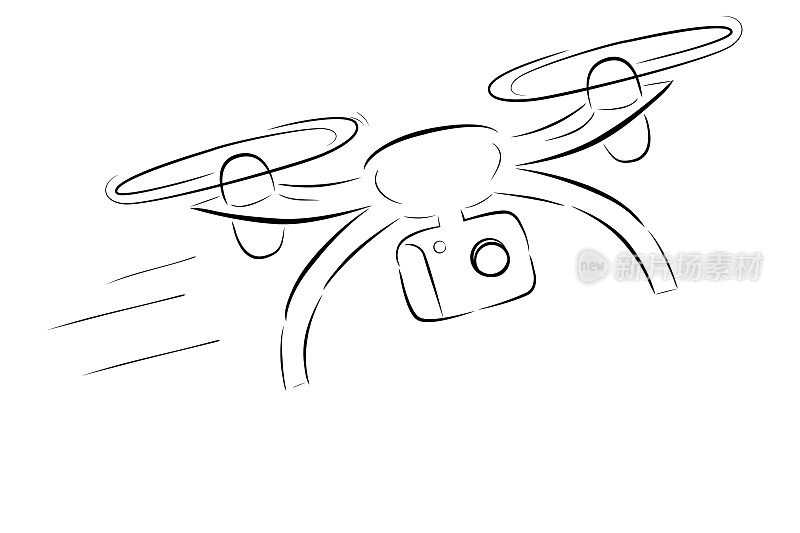 简单素描:飞行和快速移动的无人机