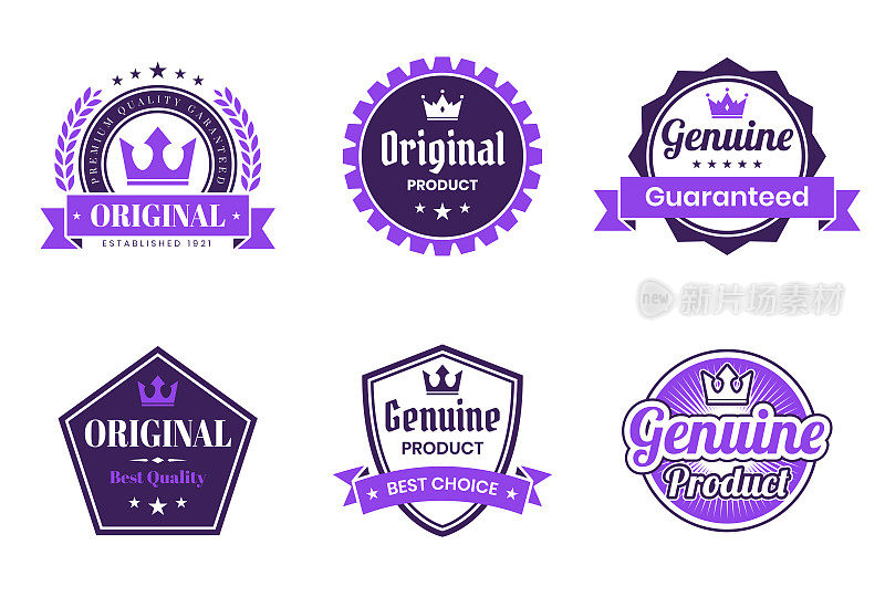 一套“原创”紫色徽章及标签-设计元素
