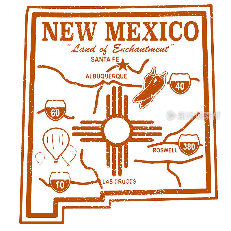 新墨西哥复古旅行邮票
