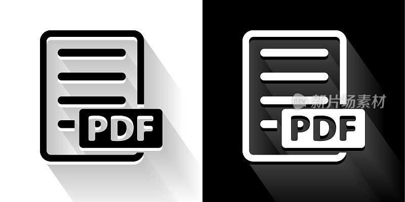 文档PDF黑色和白色图标与长阴影