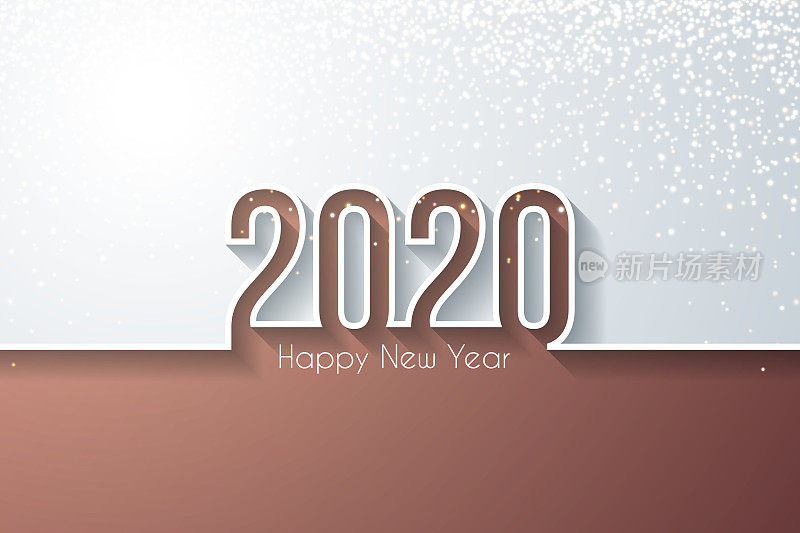 2020年新年快乐，金色闪光-白色背景