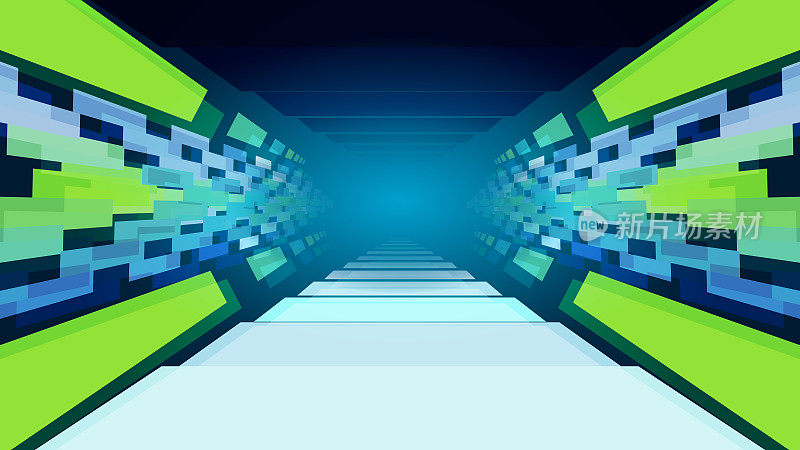 数字隧道-未来抽象插图的透视。