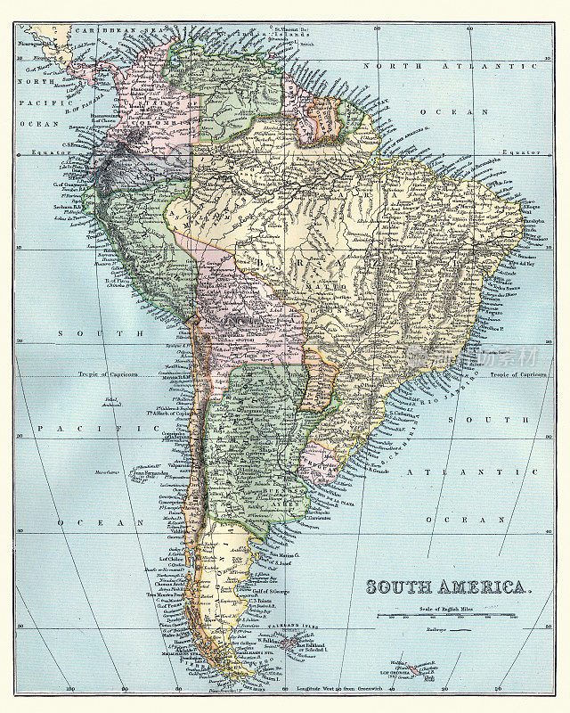 南美洲十九世纪的古董地图