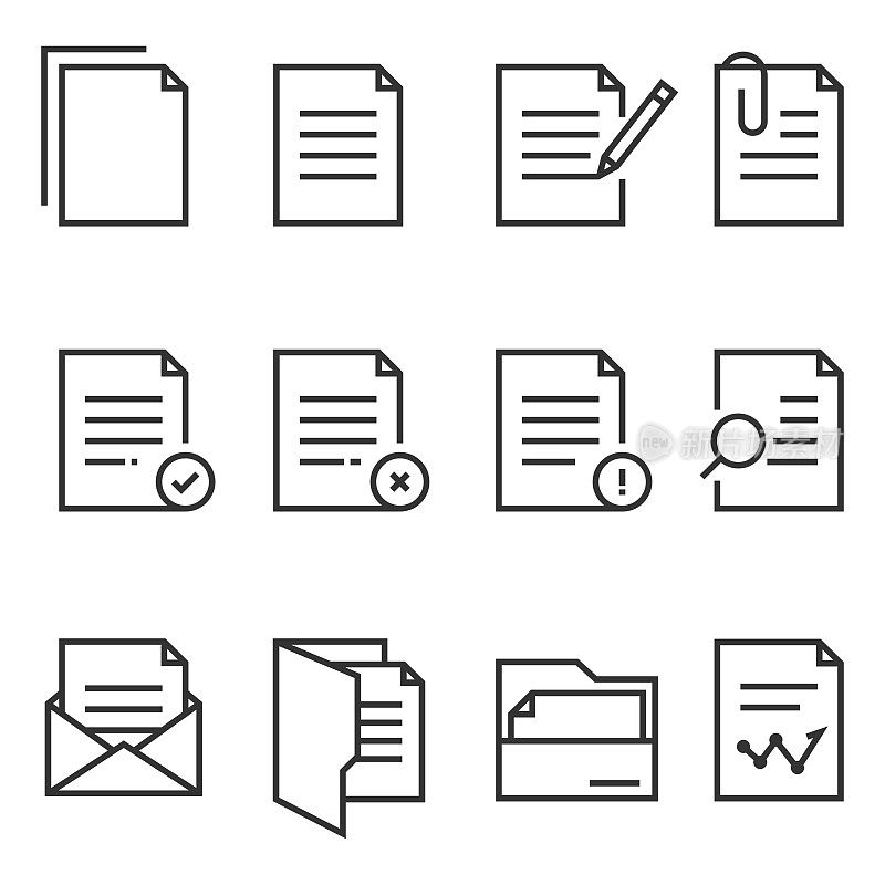文档和文件线图标设置矢量设计的白色背景。