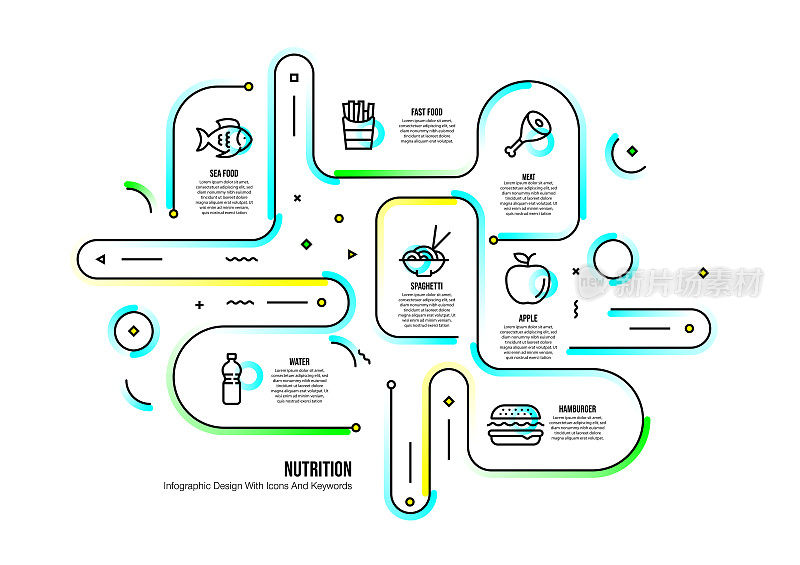 信息图表设计模板与营养关键字和图标