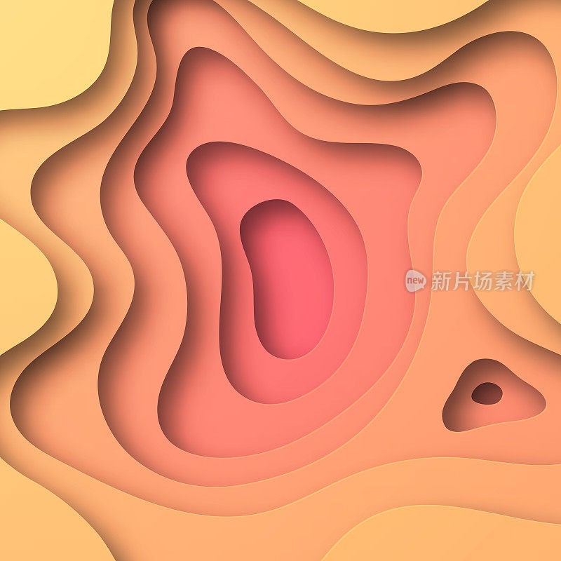 剪纸背景-橙色抽象波浪形状-时尚的3D设计
