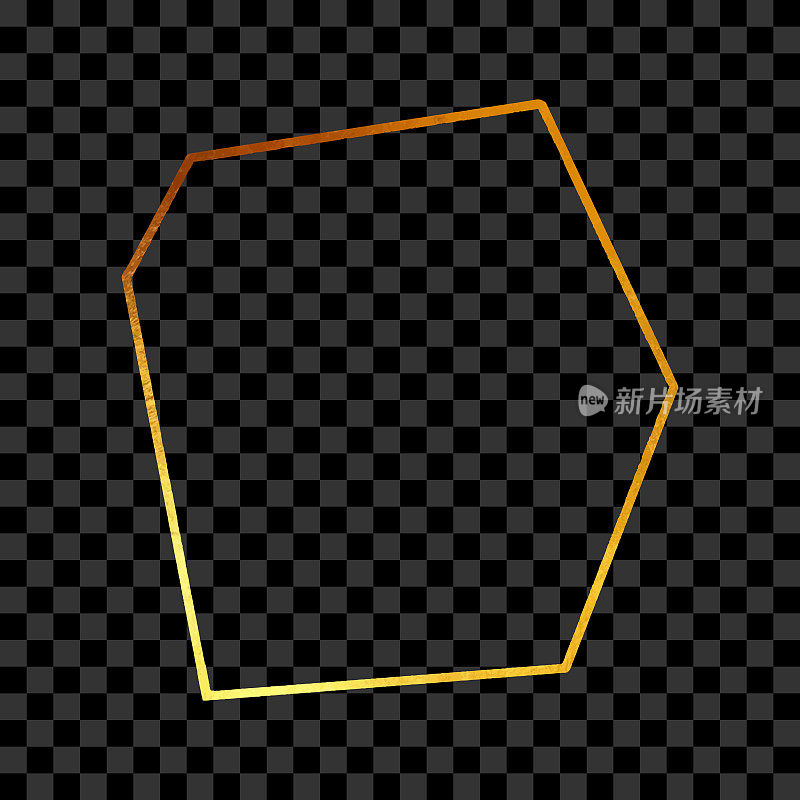 六边形金箔框架孤立的背景。几何金框邀请卡模板。黄金几何多面体，线条艺术。矢量金边界设计元素的生日，新年，圣诞卡，婚礼邀请。