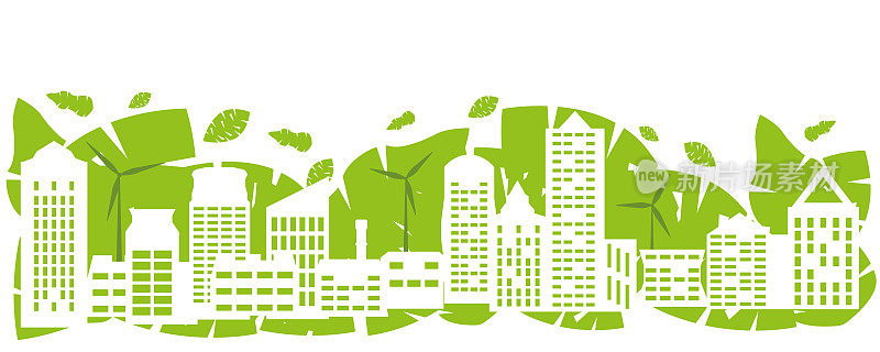 摘要绿色城镇采用可再生能源和风力发电机。环境保护和生态理念。