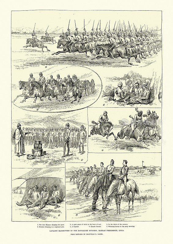 英国骑兵演习，班加罗尔师，印度马德拉斯