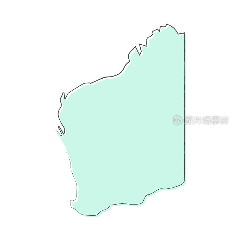 西澳大利亚地图手绘在白色的背景-时尚的设计