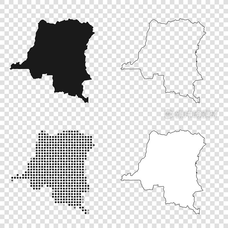 刚果民主共和国地图设计-黑色，轮廓，马赛克和白色