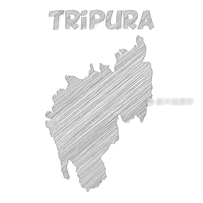特里普拉地图手绘在白色背景上
