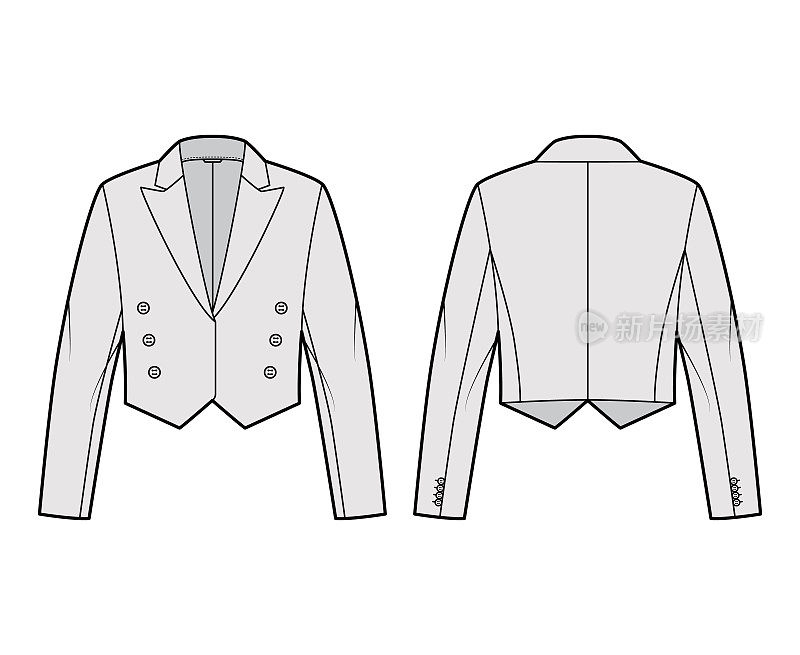 麦斯伊顿夹克斯宾塞技术时尚插图无紧固双胸切，长袖，腰长