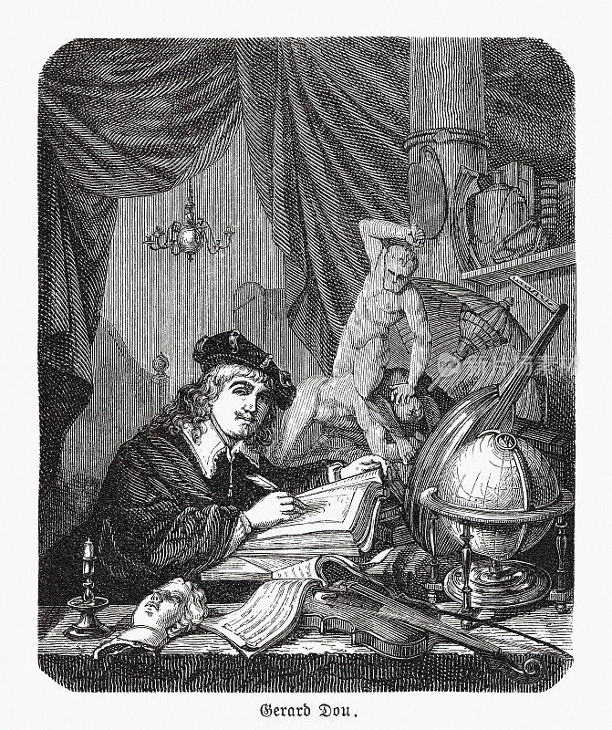杰勒德・窦，荷兰画家(1613-1675)，自画像，木刻，1893年出版