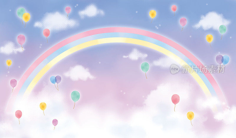 彩虹和气球的奇特天空插图