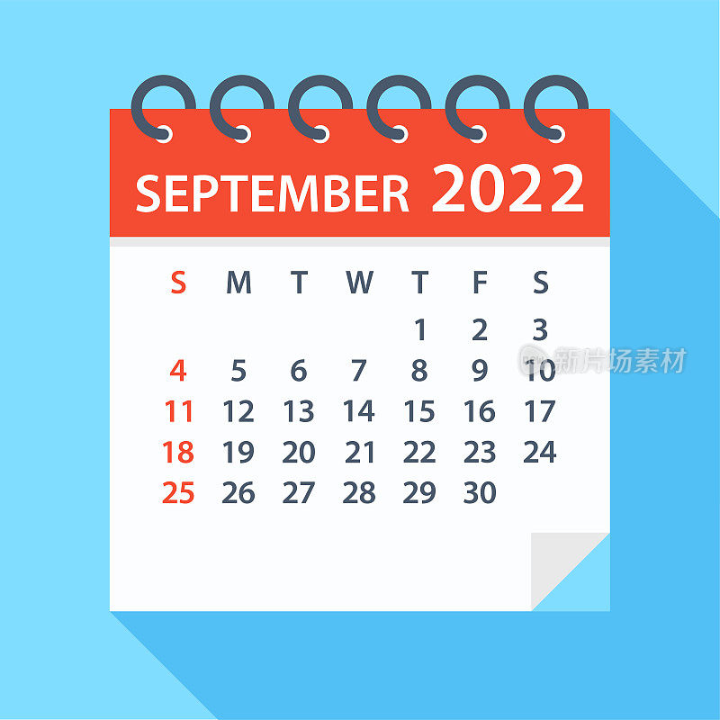 2022年9月-日历。一周从周日开始