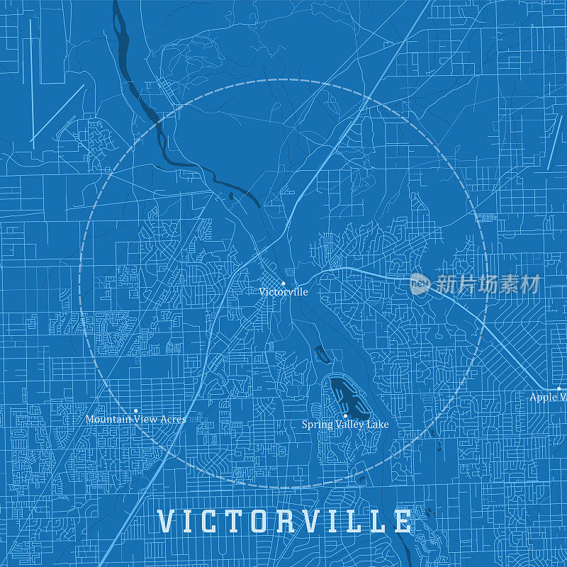 维克多维尔CA城市矢量道路地图蓝色文本