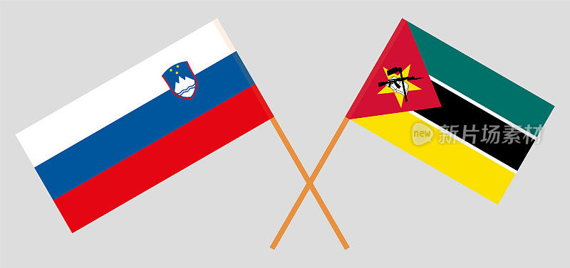 斯洛文尼亚和莫桑比克的交叉国旗。官方色彩。正确的比例