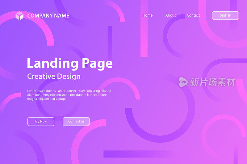 登陆页模板-抽象设计与几何形状-流行紫色梯度