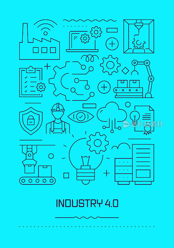 工业4.0相关现代线设计手册，海报，传单，演示模板矢量插图
