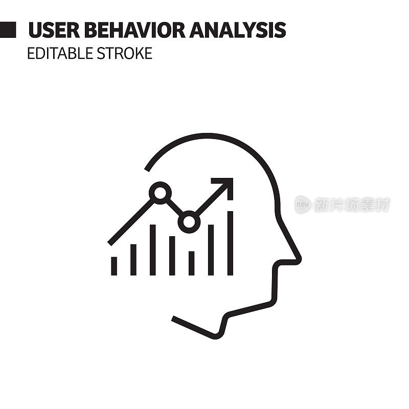 用户行为分析线图标，轮廓矢量符号说明。