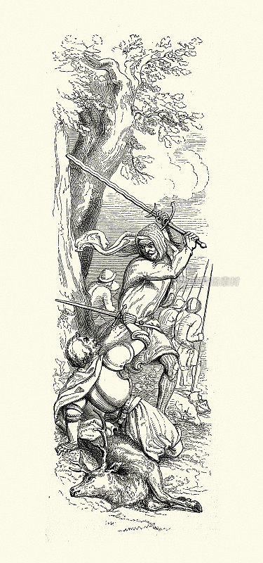 骑士，在中世纪战斗中的战士，双手剑，切维蔡斯的歌谣