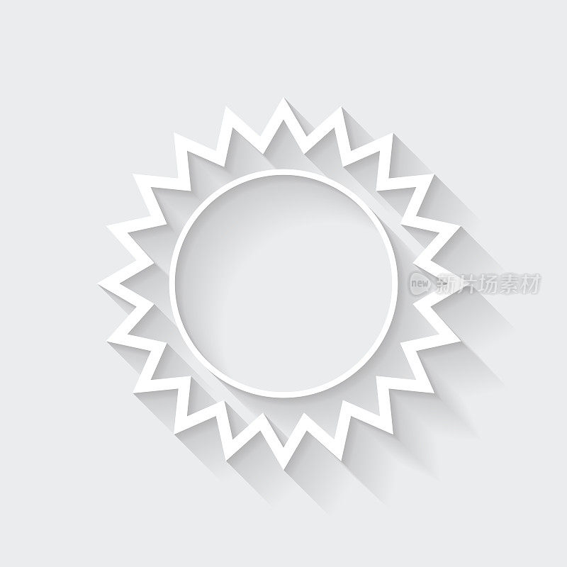 亮光的阳光徽章。图标与空白背景上的长阴影-平面设计