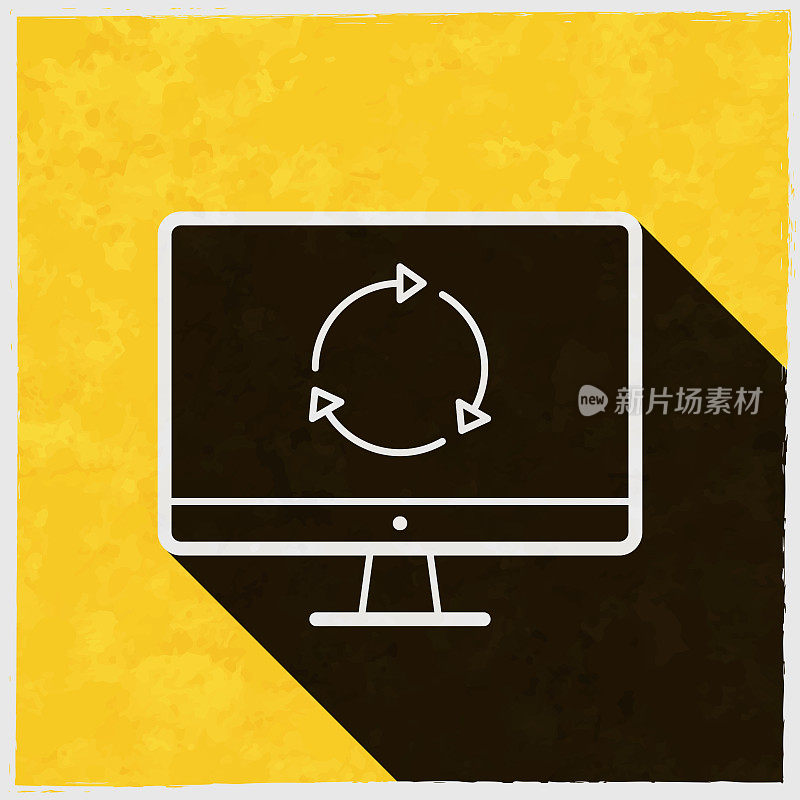 刷新或重新加载桌面计算机。图标与长阴影的纹理黄色背景