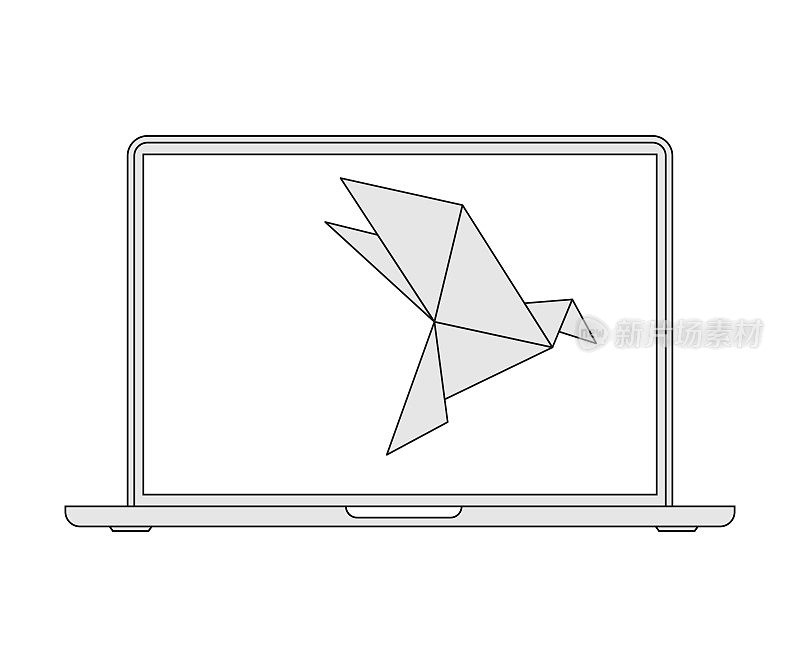 笔记本电脑和折纸鸟