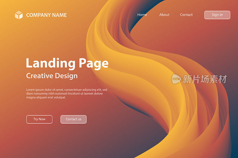 登陆页面模板-橙色渐变背景上的流体抽象设计