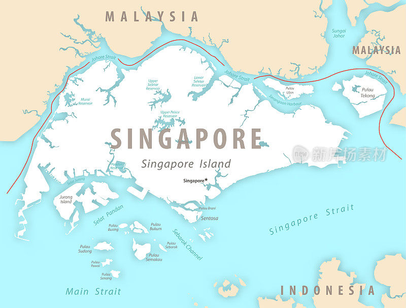 新加坡的详细地图上有国家的地区和城市。