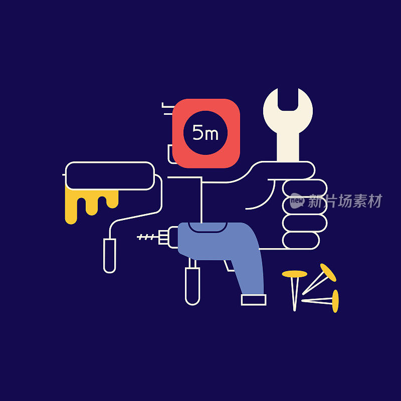 家居维修相关设计与线图标。维修,翻新,家居改善。