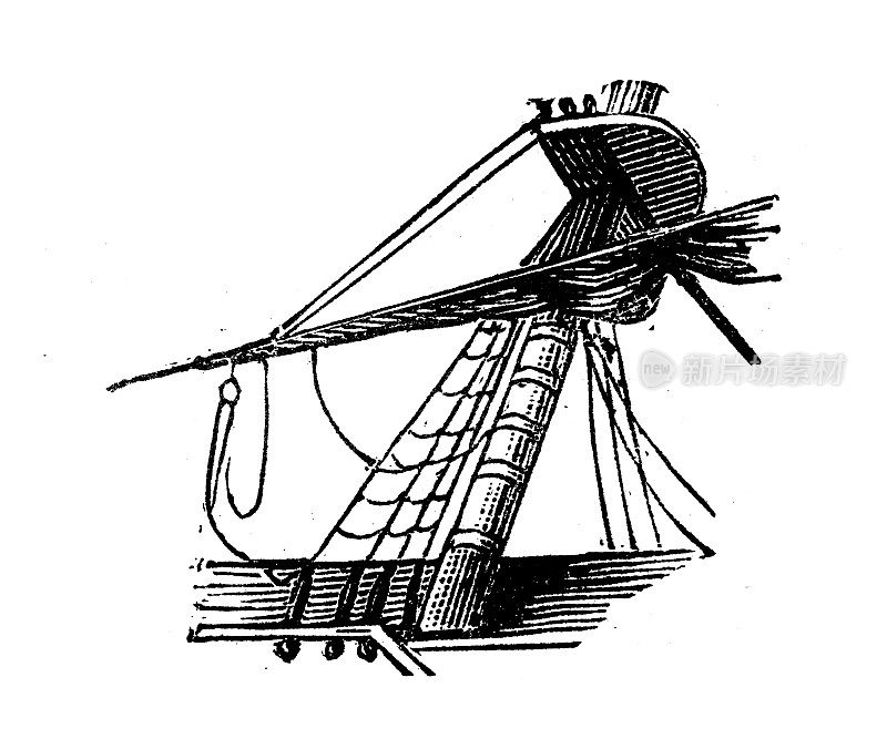 古董雕刻插图:桅杆