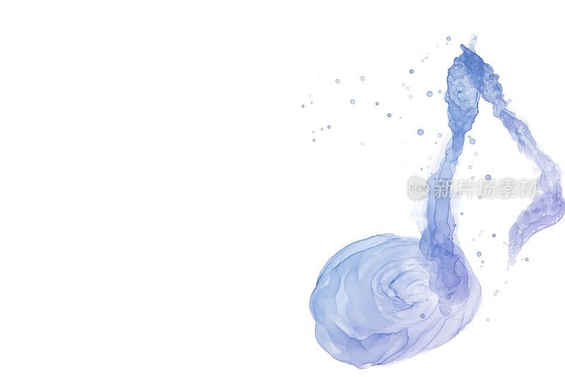 酒精水墨艺术抽象背景模板。蓝色和紫色渐变的音符