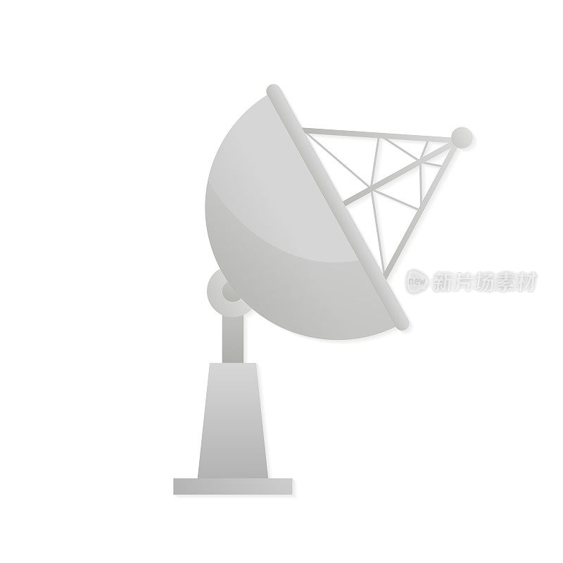 卫星天线图标。孤立在白色背景上。广播用雷达碟形天线。卫星通信概念。矢量图