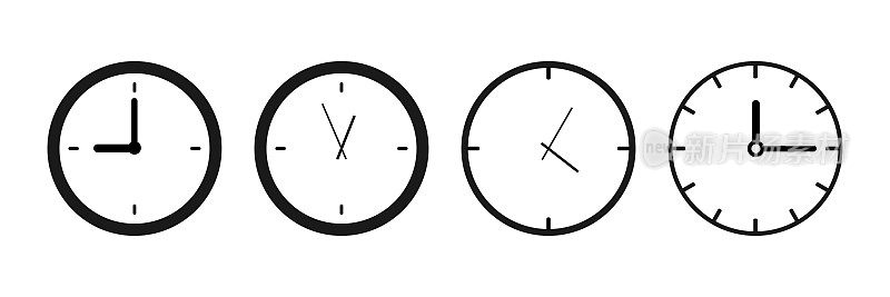 时钟图标。一套手表。平的风格。向量。