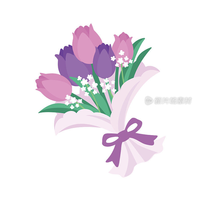 粉红色和紫色的郁金香和婴儿的气息。