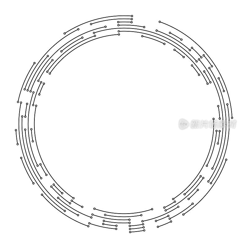 圆形黑线在白色电路板电子与复制空间在中间