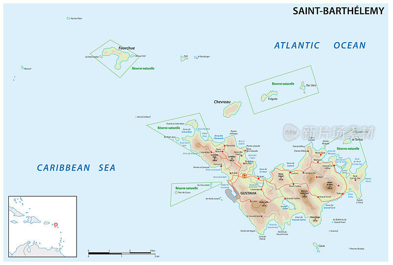 法国海外领地圣巴特尔米的安的列斯岛地图