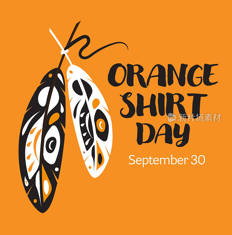 橙色衬衫日广场横幅设计海报与羽毛