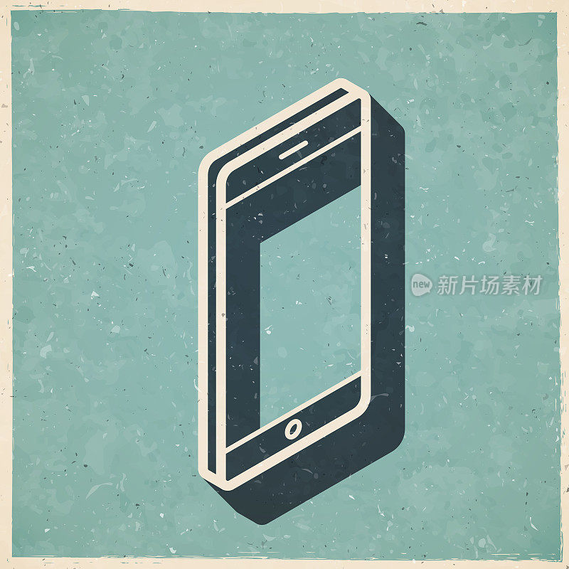 等距手机。图标复古复古风格-旧纹理纸