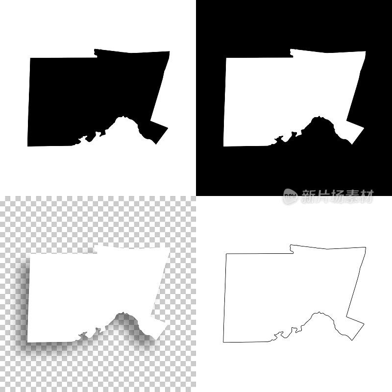 查塔姆县，北卡罗来纳州。设计地图。空白，白色和黑色背景